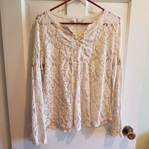 Miss me lace lace-up shirt bell sleeve